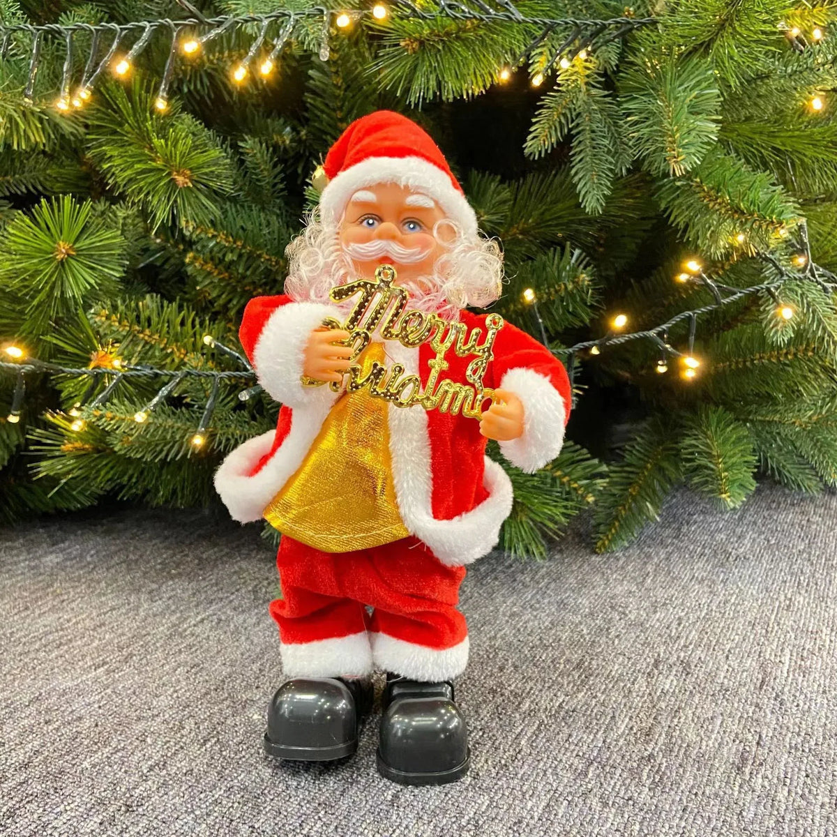 Plush Santa Figure Soft & Durable Fabric Battery-Free Bells