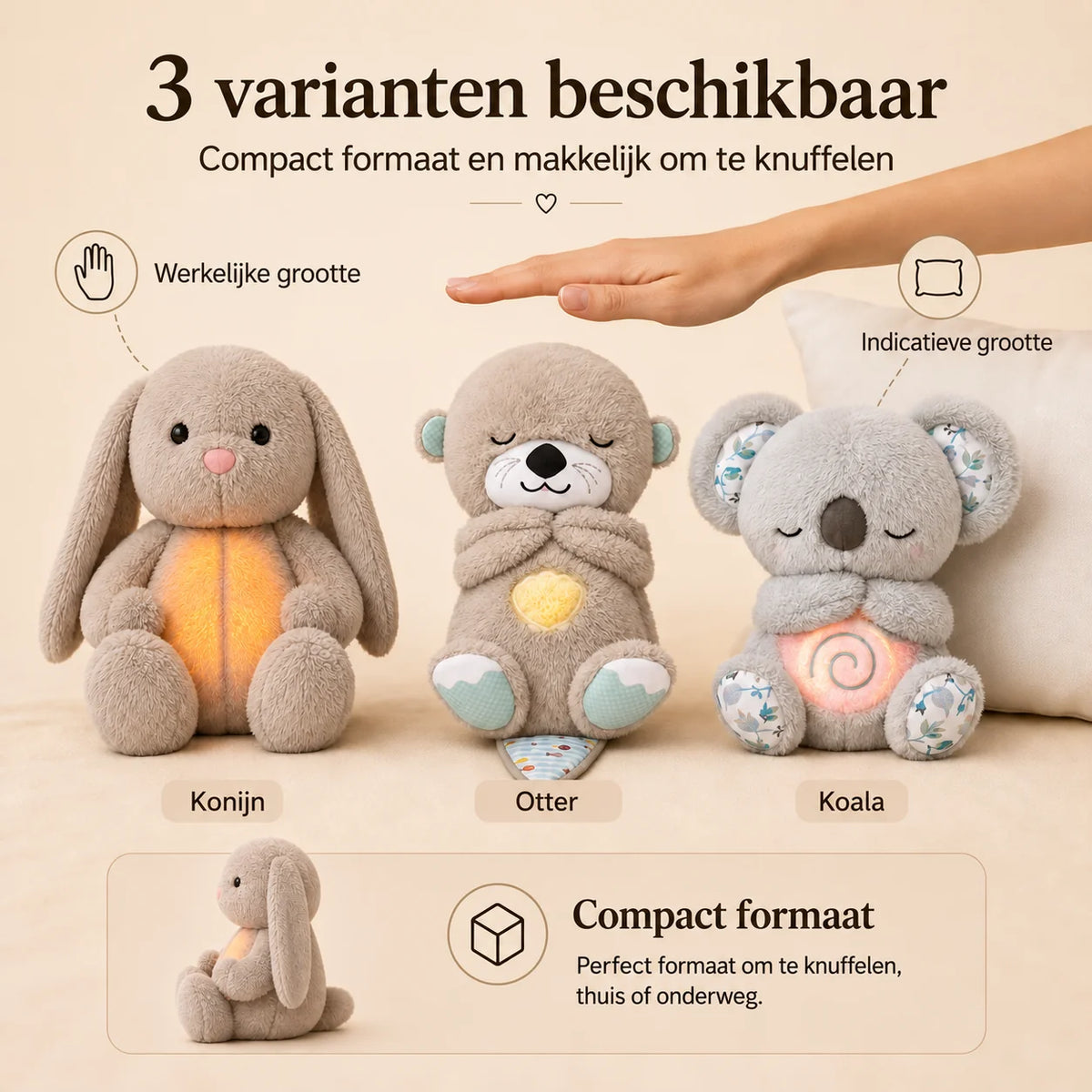 Plush Toy Simulated Breathing Night Light & Soothing Sounds