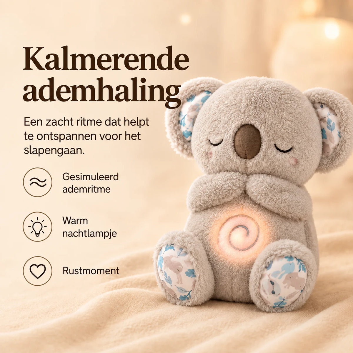 Plush Toy Simulated Breathing Night Light & Soothing Sounds
