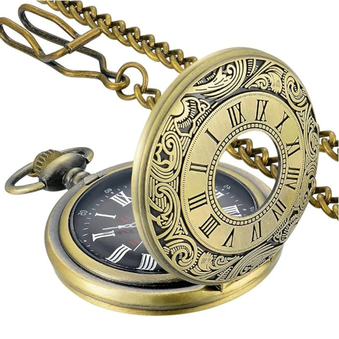 Pocket Watch Roman Numeral Dial Quartz Movement Chain Included