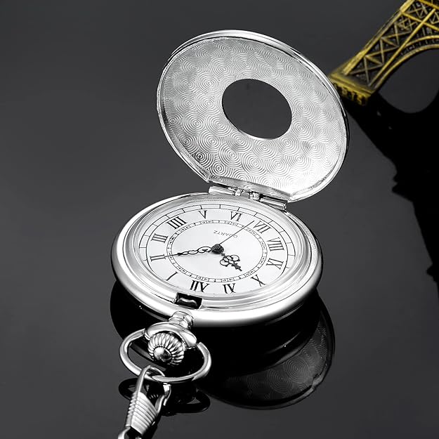 Pocket Watch Roman Numeral Dial Quartz Movement Chain Included