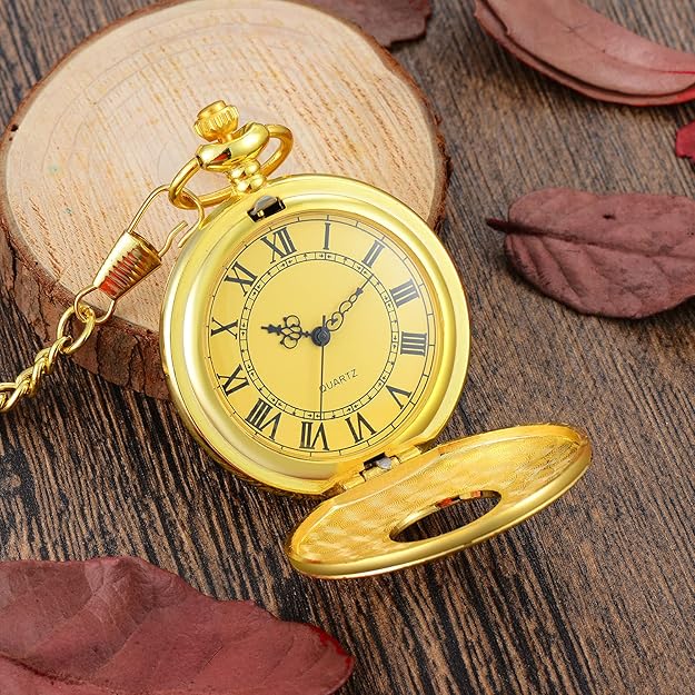 Pocket Watch Roman Numeral Dial Quartz Movement Chain Included