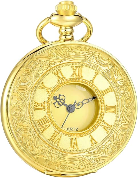 Pocket Watch Roman Numeral Dial Quartz Movement Chain Included
