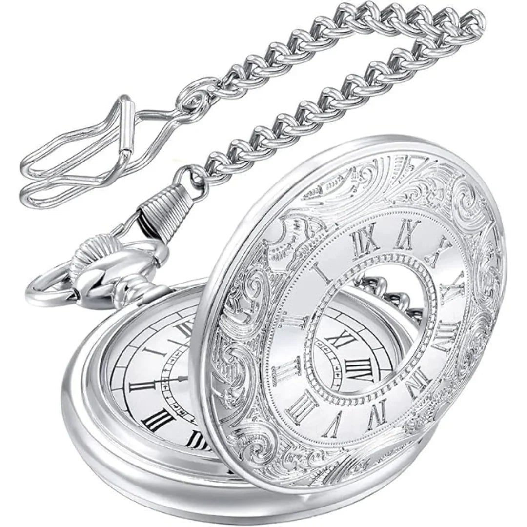 Pocket Watch Roman Numeral Dial Quartz Movement Chain Included
