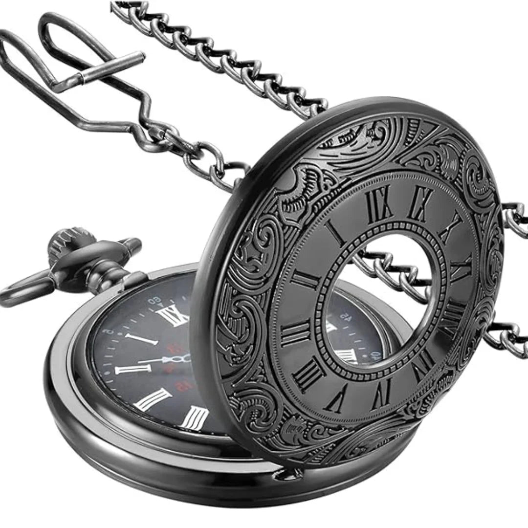 Pocket Watch Roman Numeral Dial Quartz Movement Chain Included
