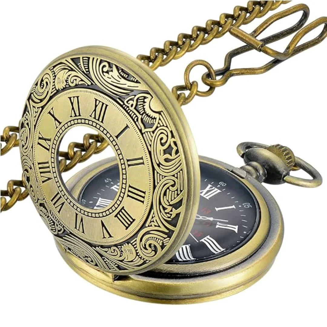 Pocket Watch Roman Numeral Dial Quartz Movement Chain Included