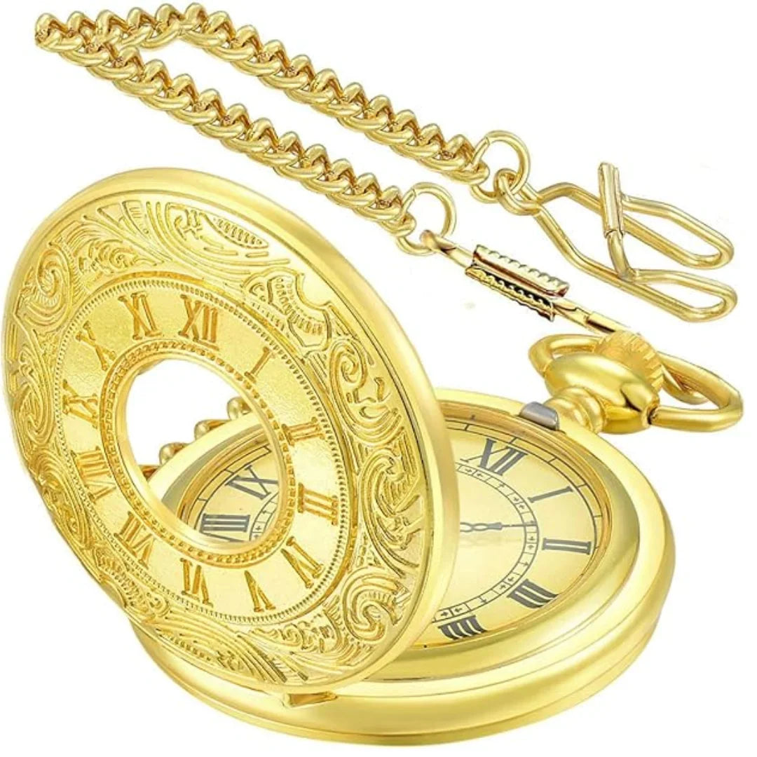 Pocket Watch Roman Numeral Dial Quartz Movement Chain Included