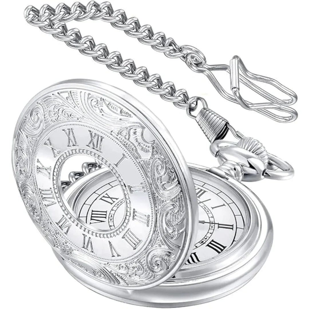 Pocket Watch Roman Numeral Dial Quartz Movement Chain Included