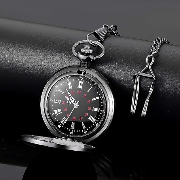 Pocket Watch Roman Numeral Dial Quartz Movement Chain Included