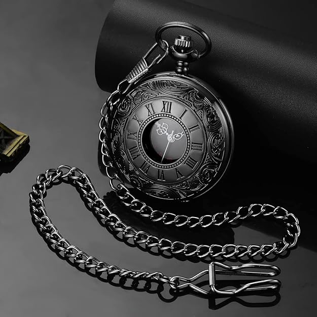 Pocket Watch Roman Numeral Dial Quartz Movement Chain Included