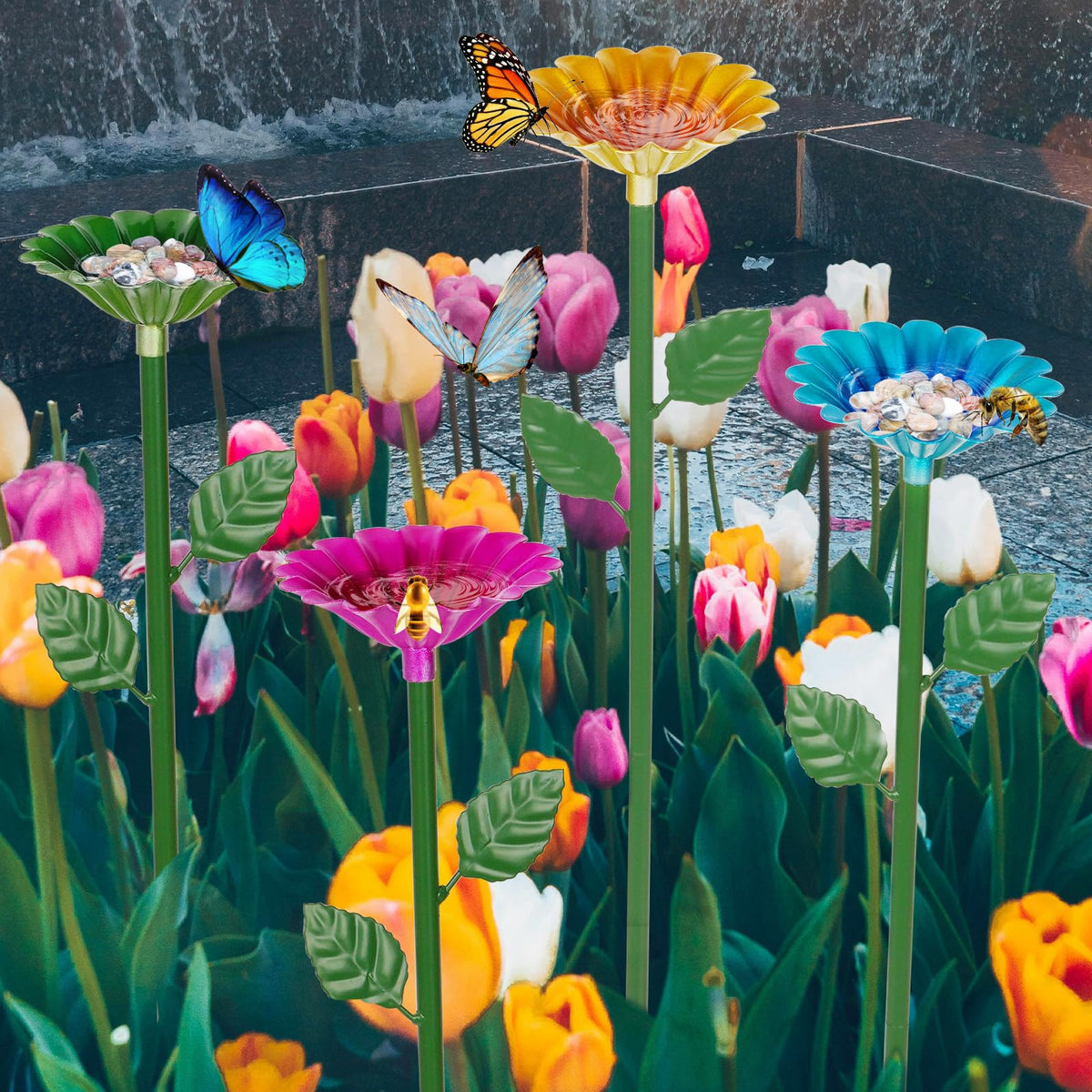 Pollinator Water Station Flower-Shaped Cups & Weather-Resistant Metal