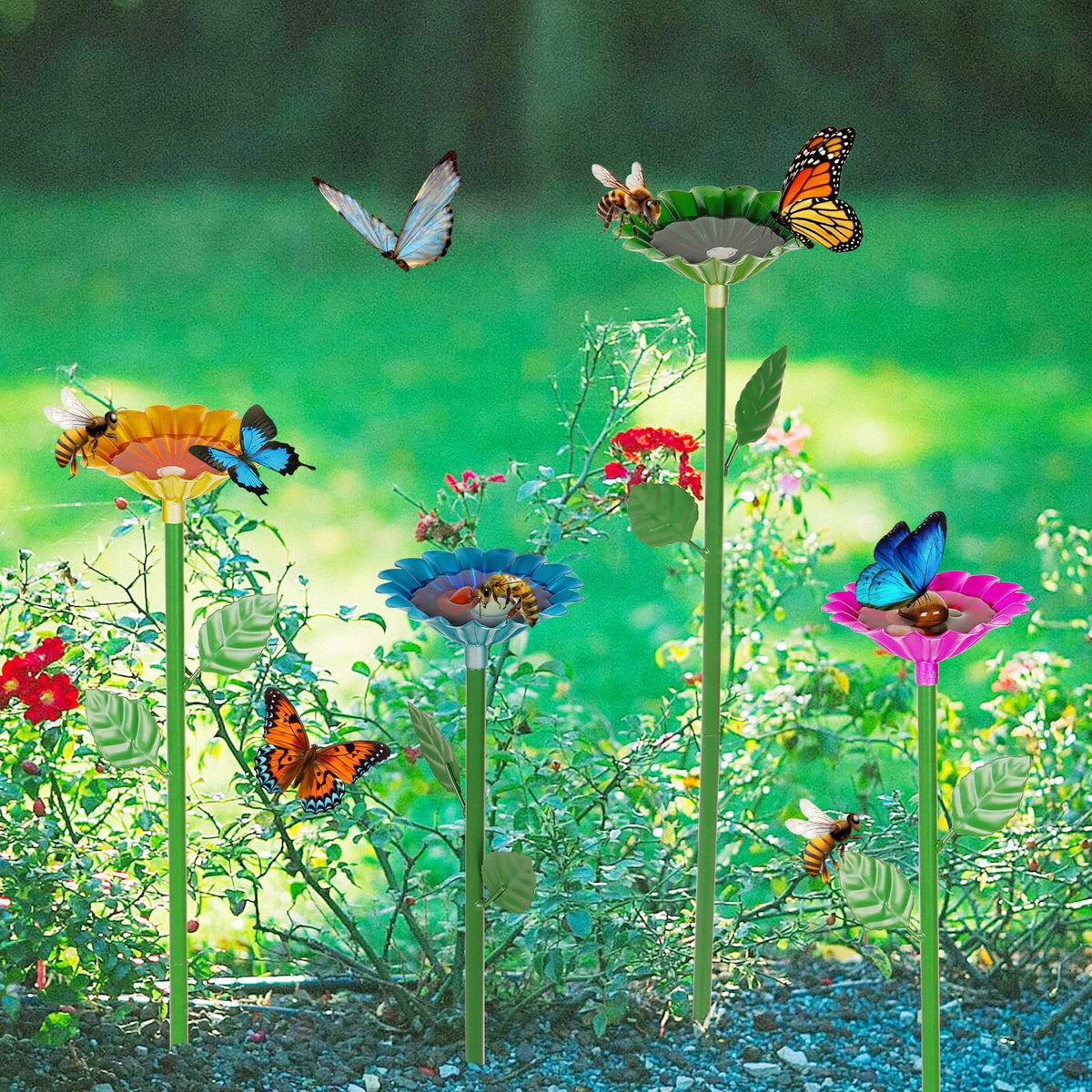 Pollinator Water Station Flower-Shaped Cups & Weather-Resistant Metal
