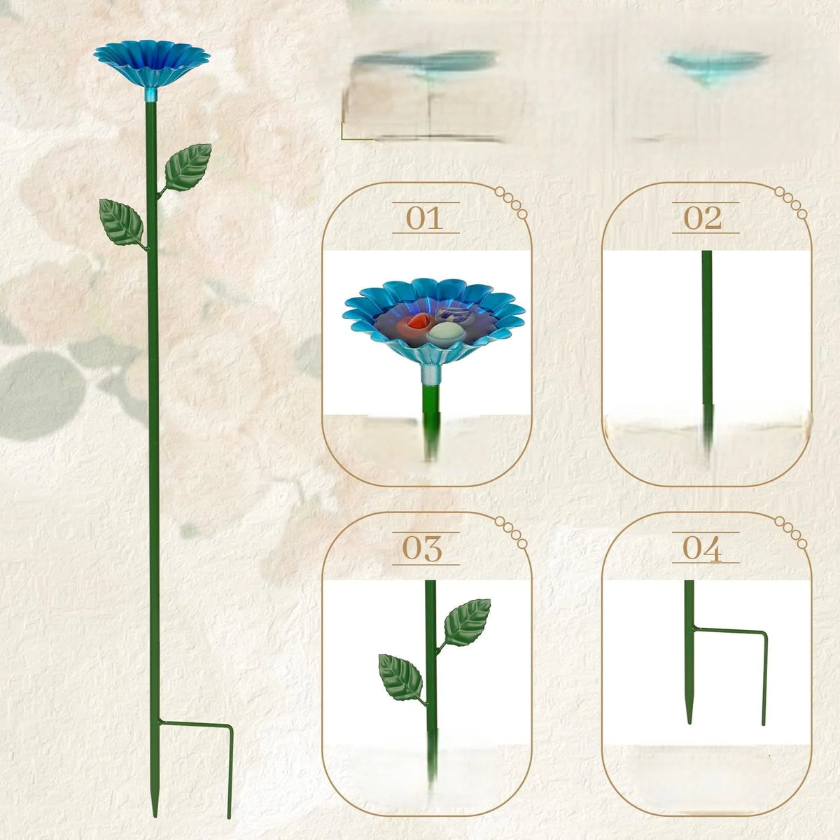 Pollinator Watering Station Flower-Shaped Cups & Rust-Resistant Stakes