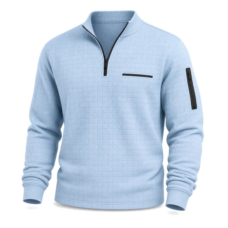 Polo Shirt Waffle Knit Quarter-Zip Long Sleeve