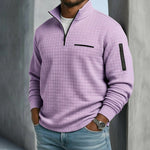 Polo Shirt Waffle Knit Quarter-Zip Long Sleeve