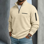 Polo Shirt Waffle Knit Quarter-Zip Long Sleeve