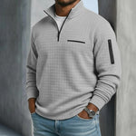 Polo Shirt Waffle Knit Quarter-Zip Long Sleeve