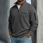 Polo Shirt Waffle Knit Quarter-Zip Long Sleeve