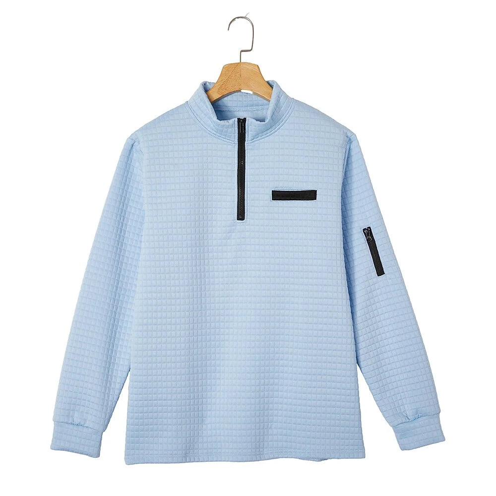 Polo Shirt Waffle Knit Quarter-Zip Long Sleeve
