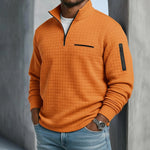 Polo Shirt Waffle Knit Quarter-Zip Long Sleeve