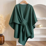 Poncho Scarf Coat Soft Polyester-Wool Blend 3-Way Wear