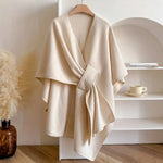 Poncho Scarf Coat Soft Polyester-Wool Blend 3-Way Wear