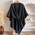 Poncho Scarf Coat Soft Polyester-Wool Blend 3-Way Wear