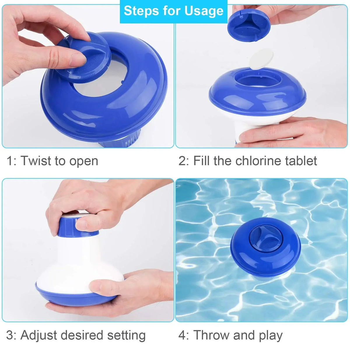 Pool Chlorine Dispenser Floating Adjustable Twist-Lock Lid