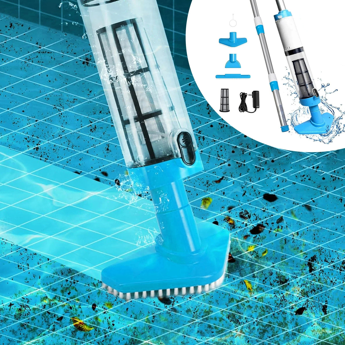 Pool Cleaner Cordless Rechargeable Interchangeable Heads