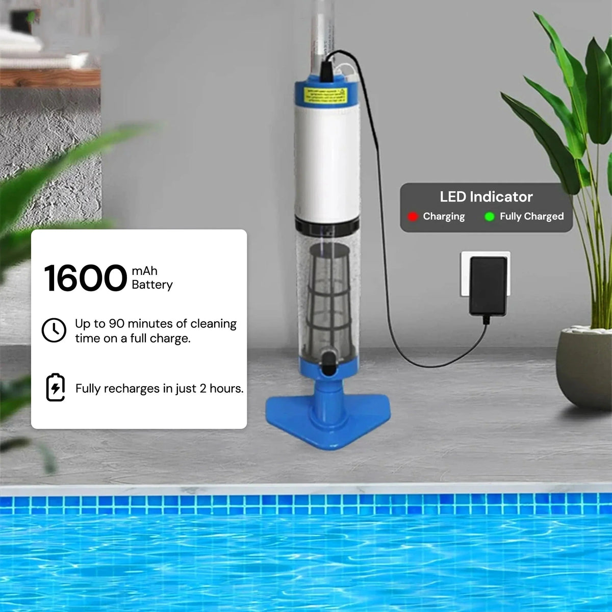Pool Cleaner Cordless Rechargeable Interchangeable Heads