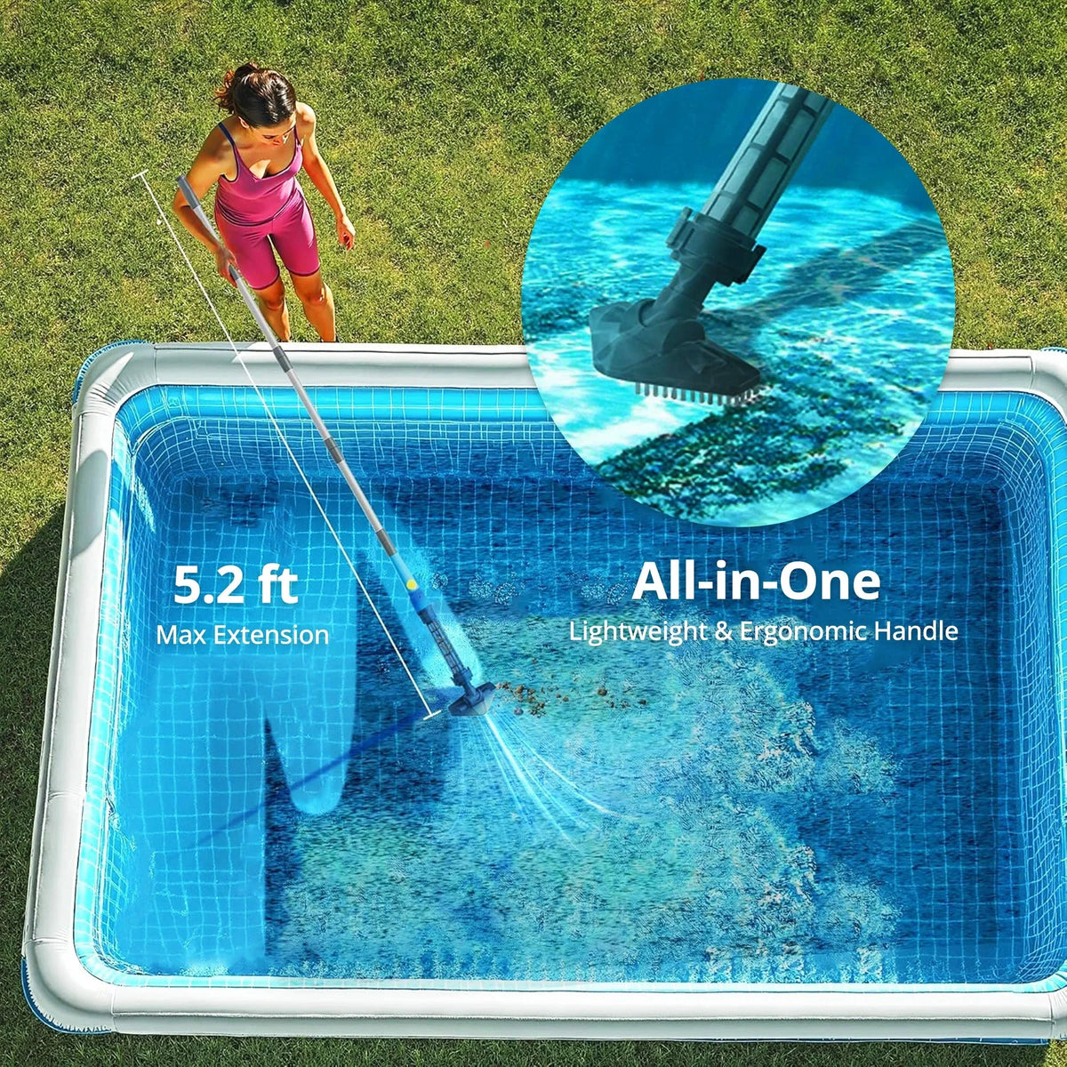 Pool Cleaner Cordless Rechargeable Interchangeable Heads