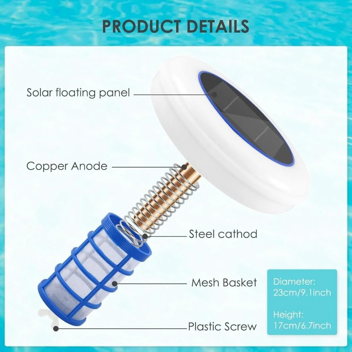 Pool Ionizer Solar-Powered 7-Color RGB Lighting