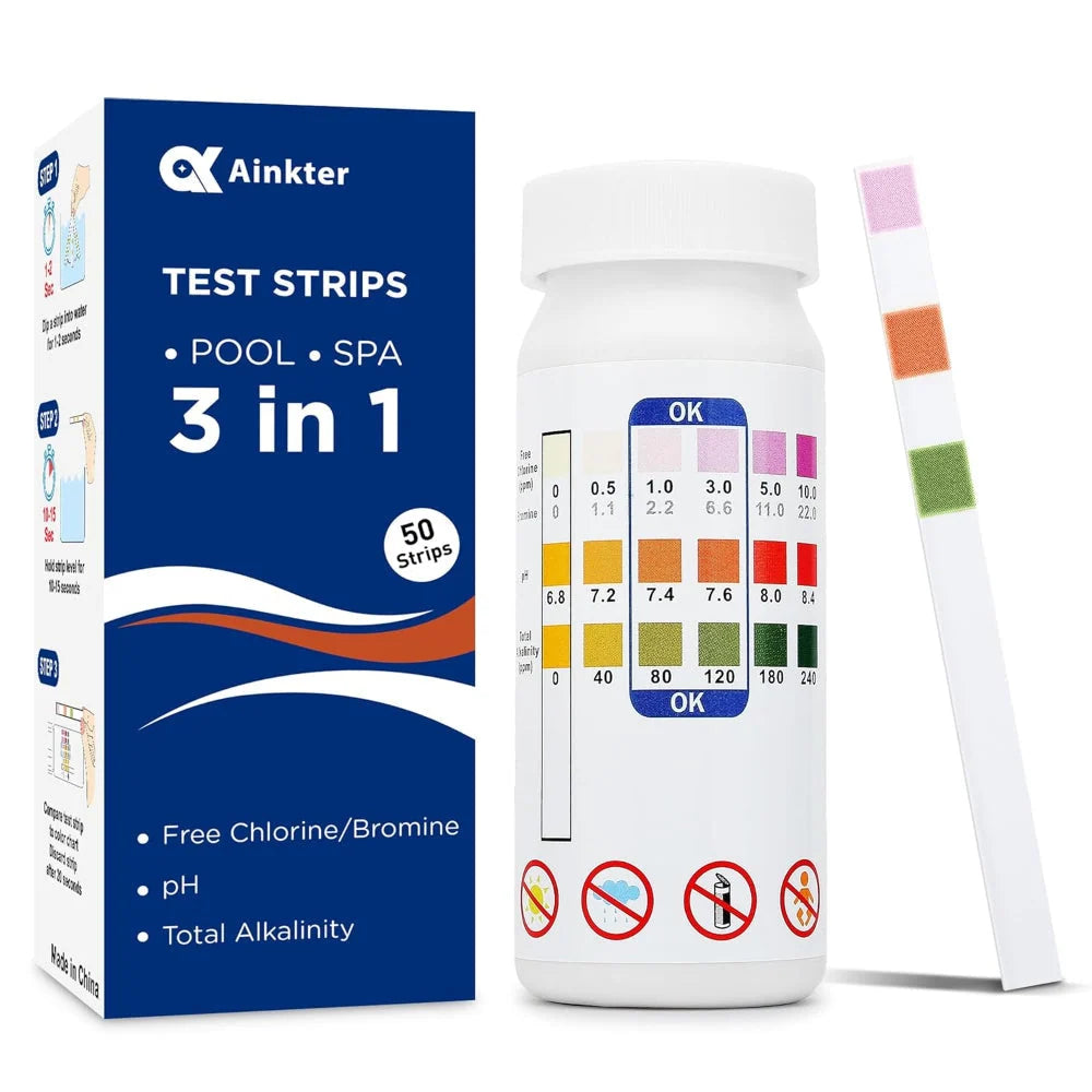 Pool Test Strips 3-In-1 Chlorine pH Alkalinity