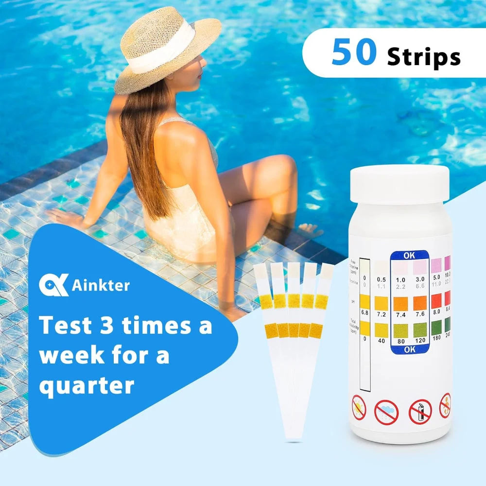 Pool Test Strips 3-In-1 Chlorine pH Alkalinity