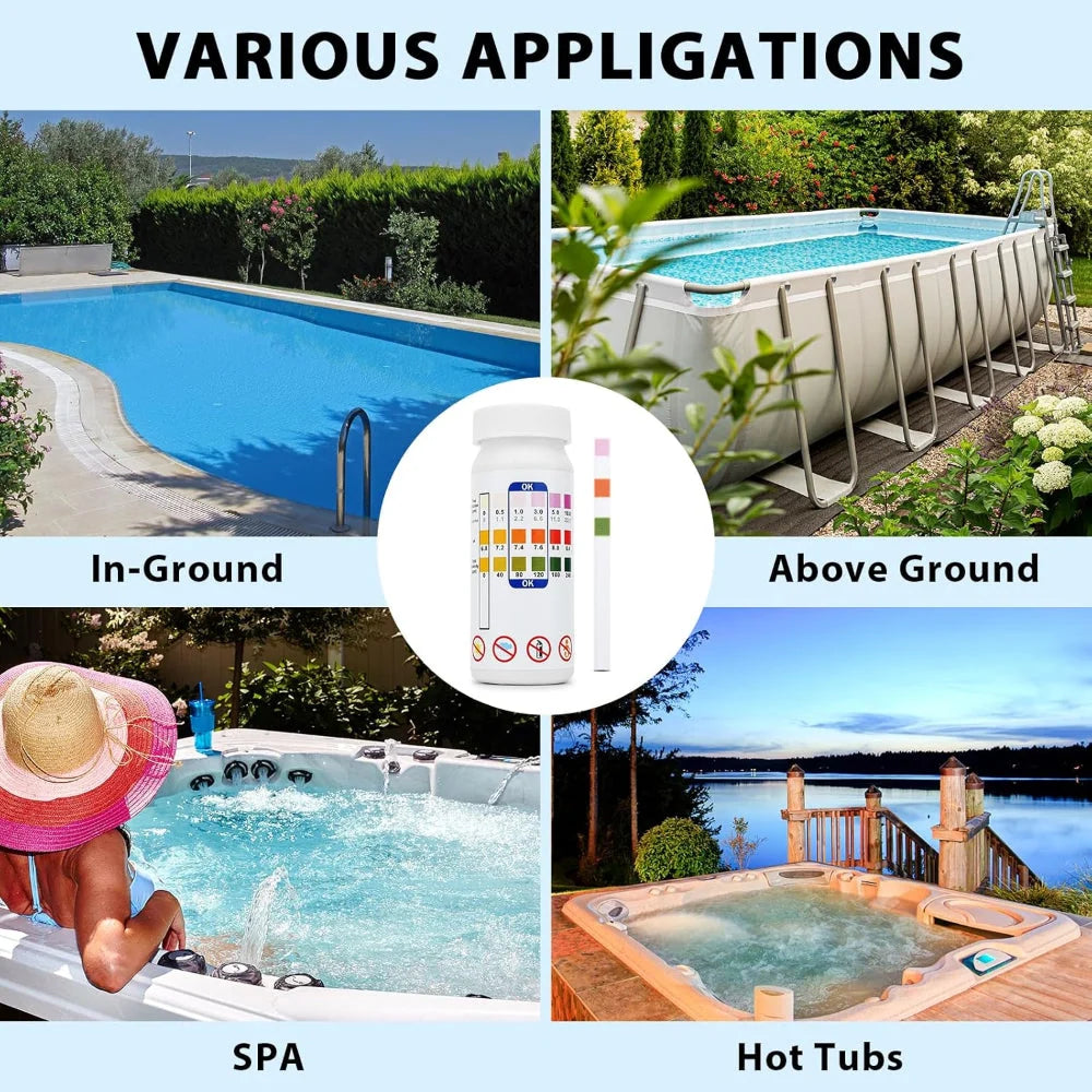 Pool Test Strips 3-In-1 Chlorine pH Alkalinity