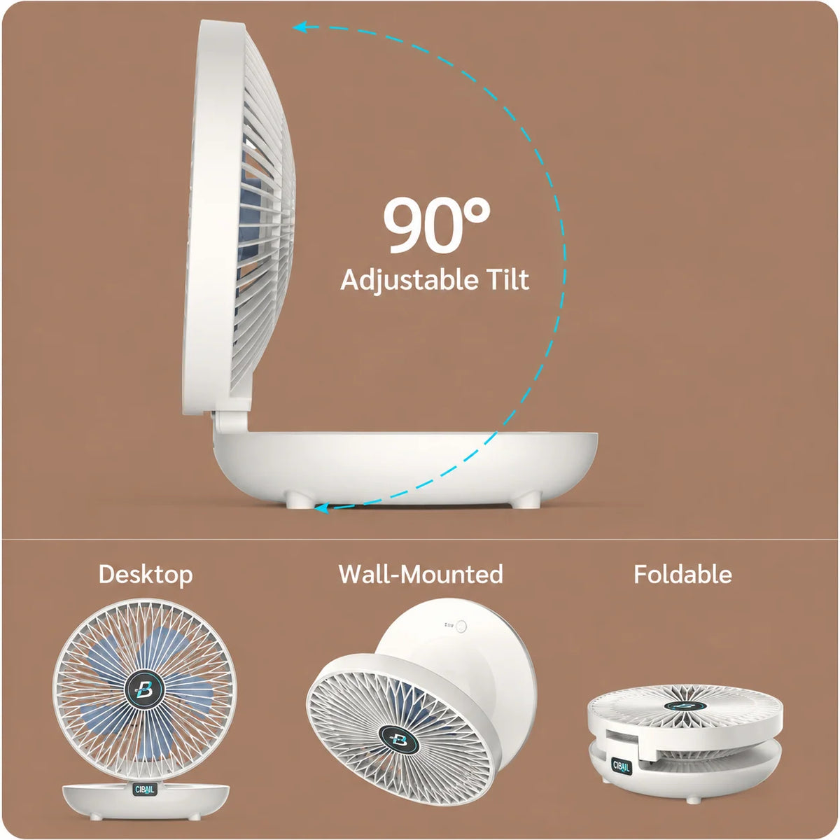 Portable Desk Fan USB Rechargeable 3 Speed 36-Hour Battery