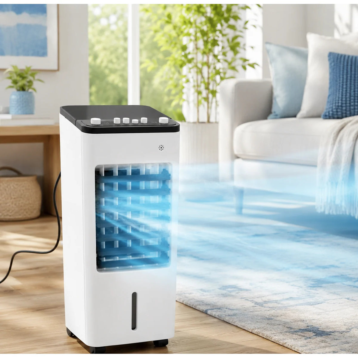 Portable Evaporative Air Cooler Fan & Humidifier With Caster Wheels