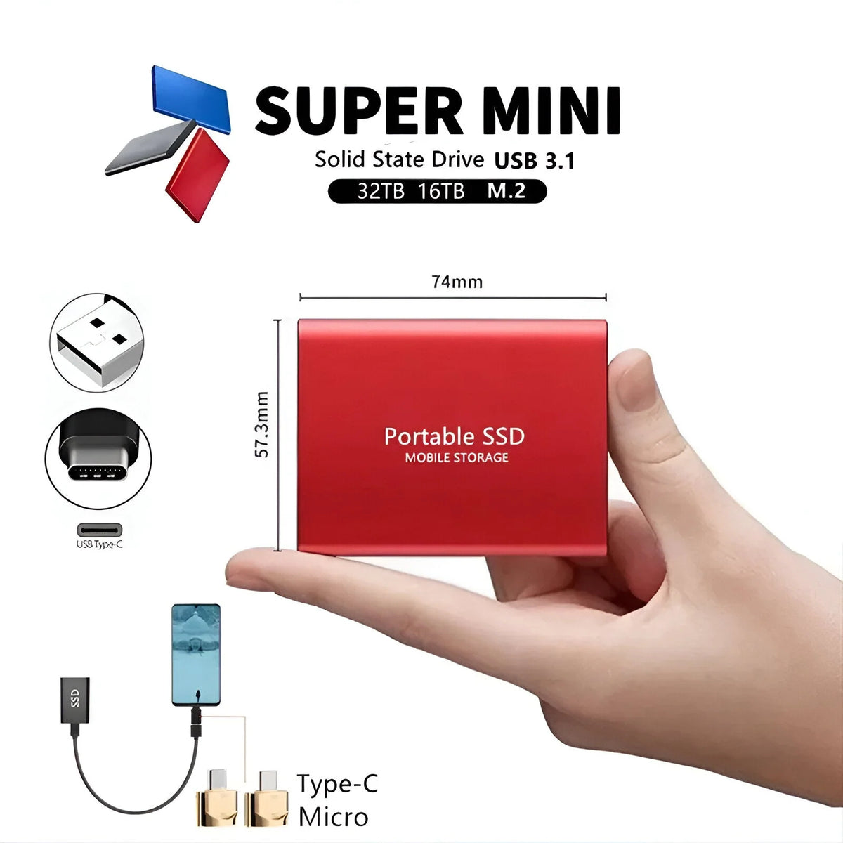 Portable External SSD ExFAT With Mobile Adapters