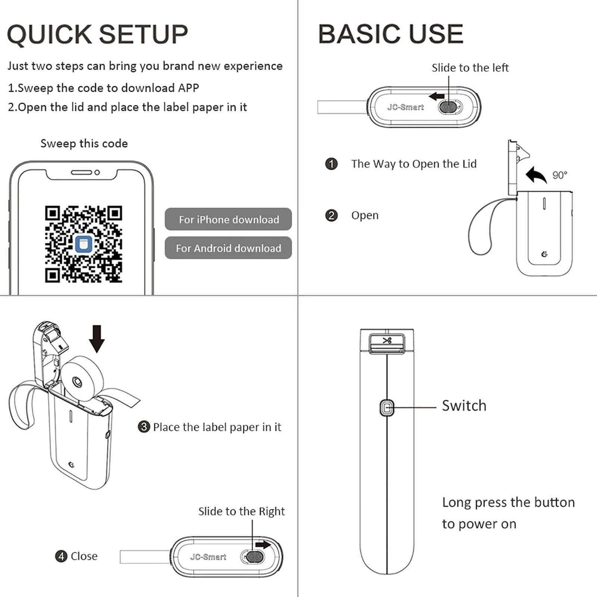 Portable Label Printer Bluetooth Thermal Ink-Free Rechargeable