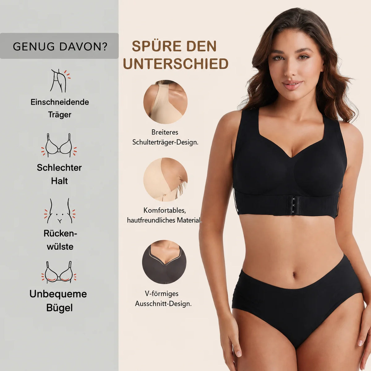 Posture Support Bra X-Back Front Closure Wide Straps