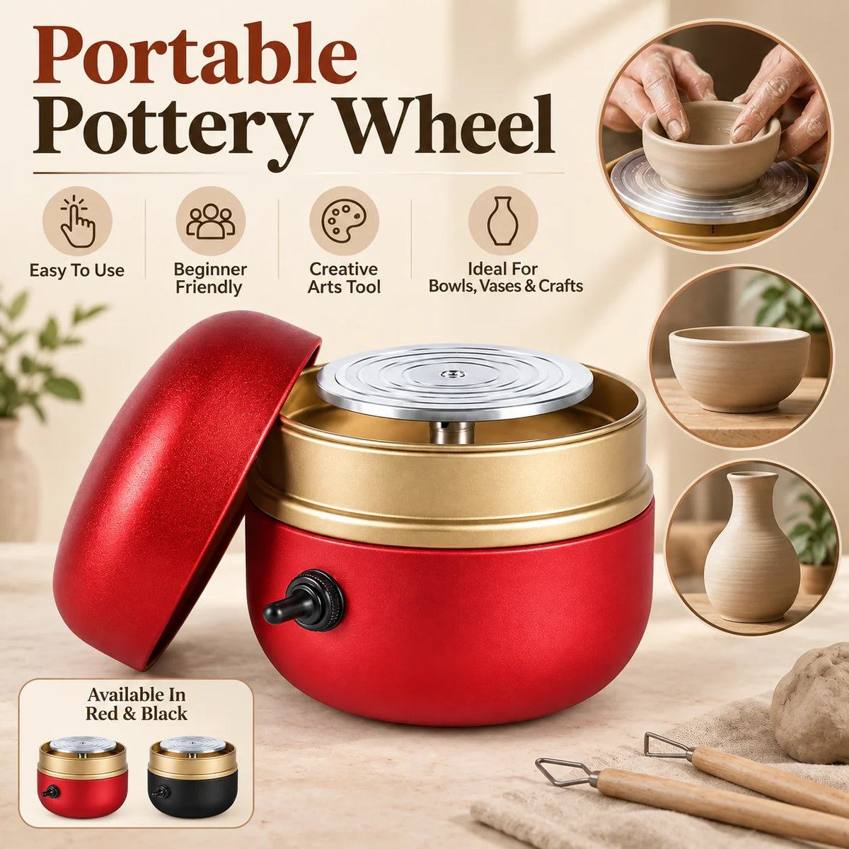 Pottery Wheel Compact Portable For Small Clay Projects
