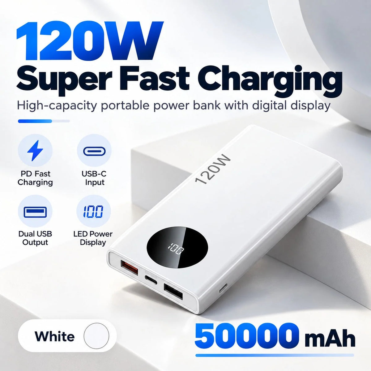 Power Bank 50,000mAh 120W Fast Charging Digital Display