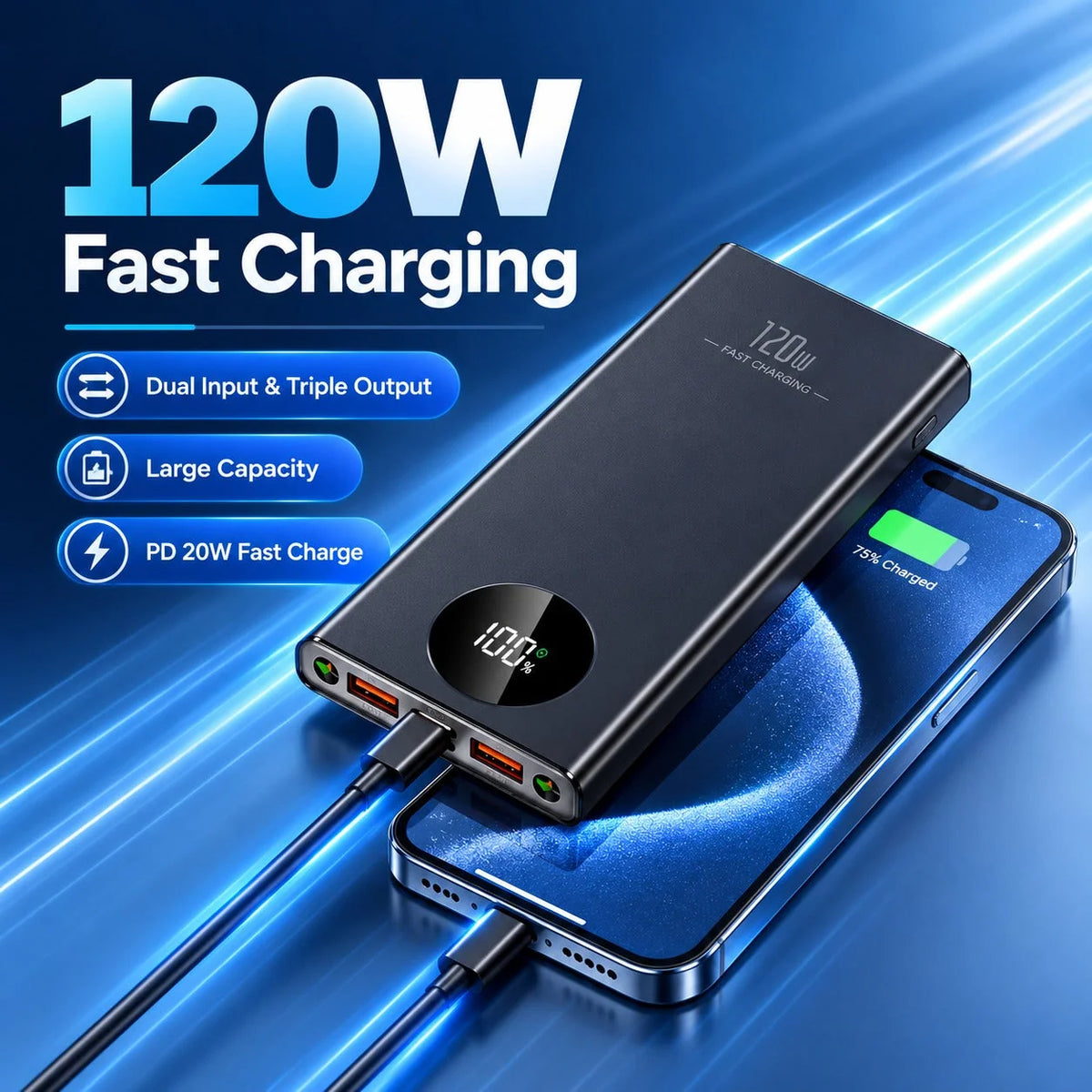 Power Bank 50,000mAh 120W Fast Charging Digital Display