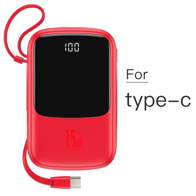 Power Bank & Wall Charger 10000mAh Built-In Cables