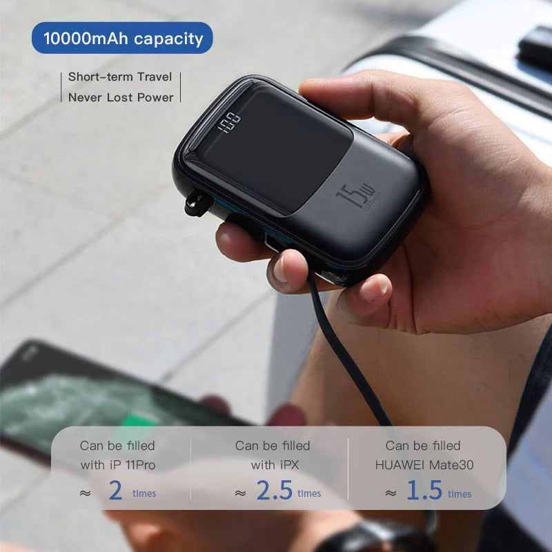 Power Bank & Wall Charger 10000mAh Built-In Cables