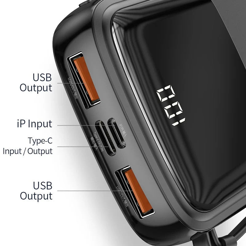 Power Bank & Wall Charger 10000mAh Built-In Cables