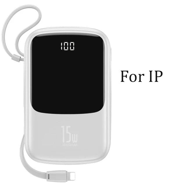 Power Bank & Wall Charger 10000mAh Built-In Cables