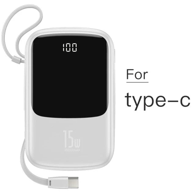 Power Bank & Wall Charger 10000mAh Built-In Cables