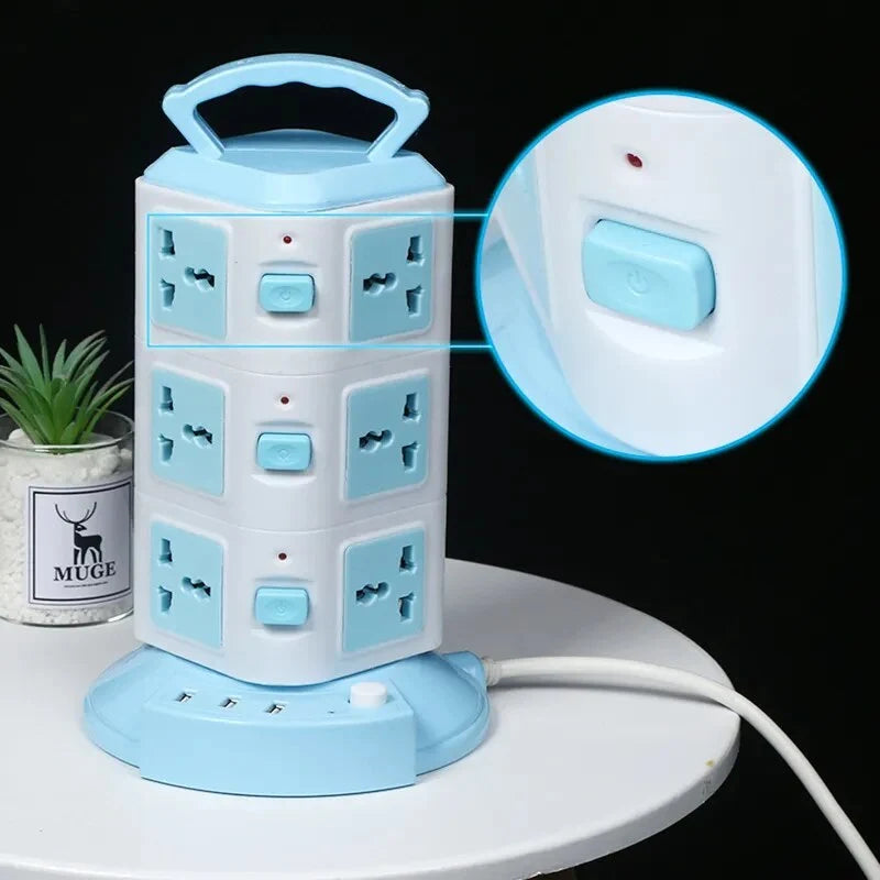 Power Strip Tower Space-Saving USB Ports & Surge Protection