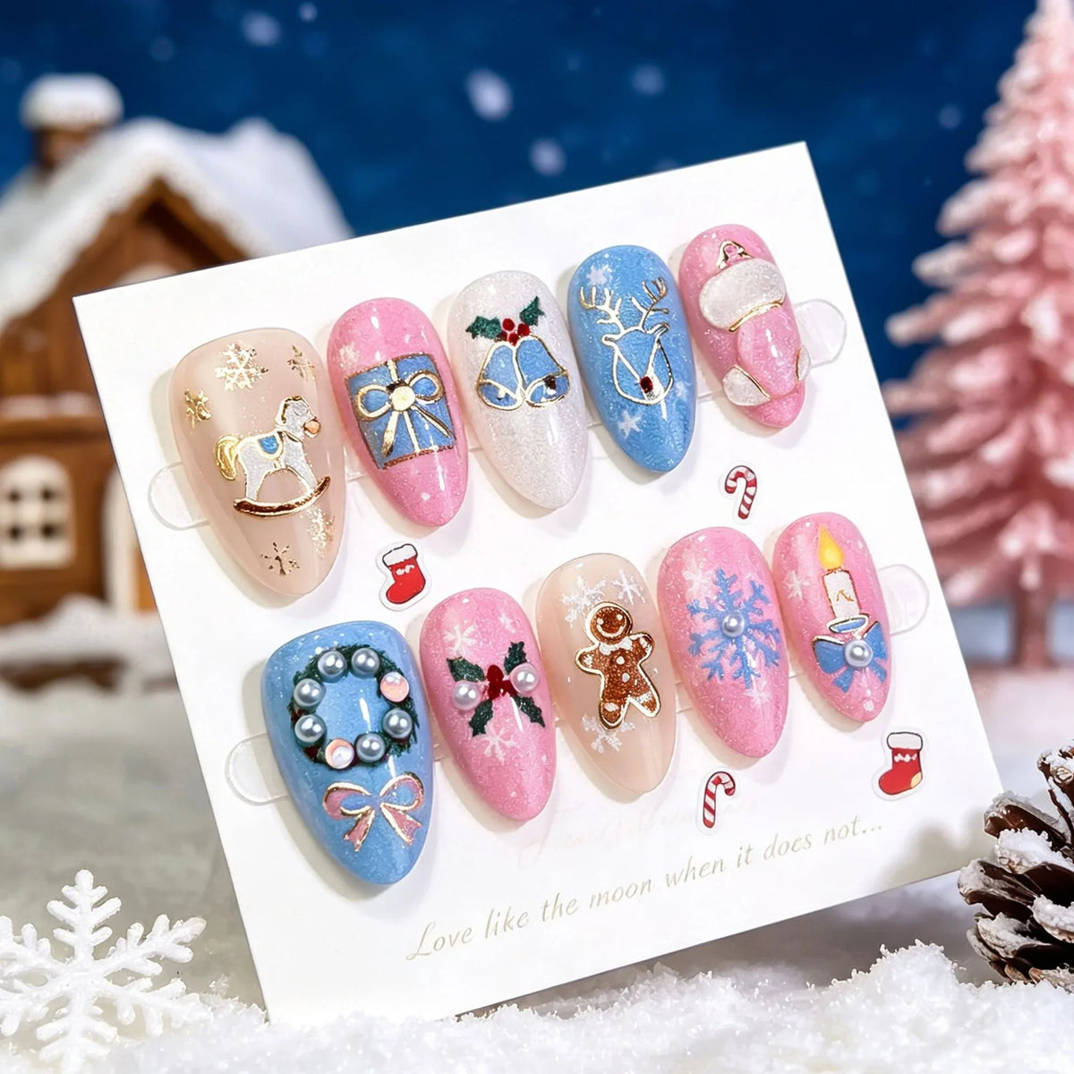 Press-On Nail Set 10 Festive Designs Non-Toxic